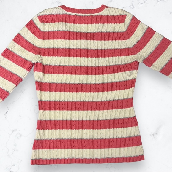 Tommy Hilfiger Pink, Off-white, and Silver Striped Cable Knit Sweater Large - Picture 4 of 12